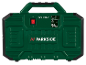 Generator electric portabil verde cu întrerupător pornit/oprit și nivel de zgomot de 94 dB.