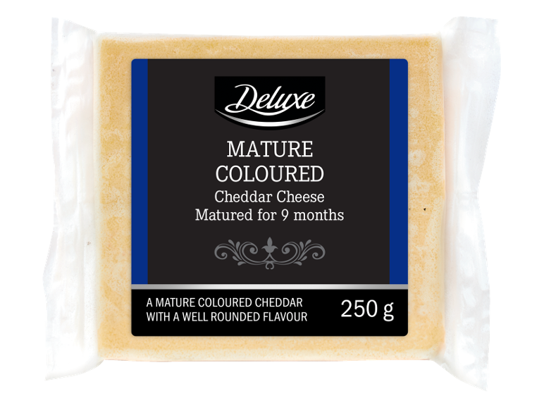 250 g brânză cheddar maturată colorată, maturată 9 luni, cu o aromă bine echilibrată.