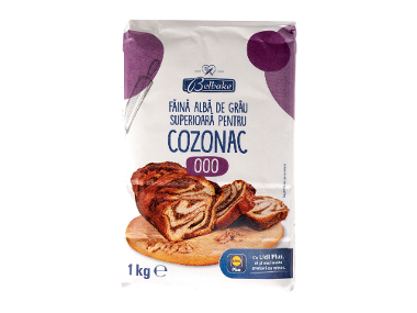 Făină albă de grâu superioară pentru cozonac, 1 kg, cu informații Lidl Plus.