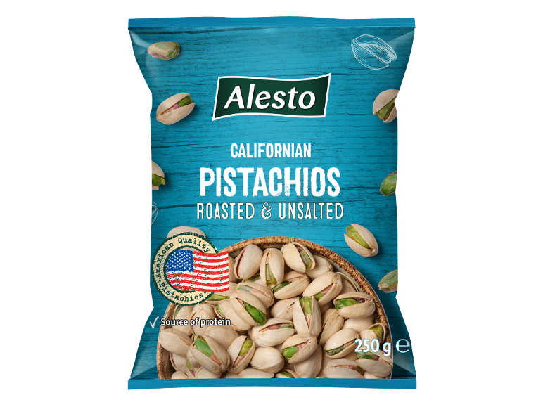 Pungă de fistic californian prăjit și nesărat, cu steagul SUA și 250 g.