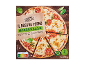 Pizza mozzarella cu roșii și busuioc, cu Nutri-Score A și sigiliu vegetarian.