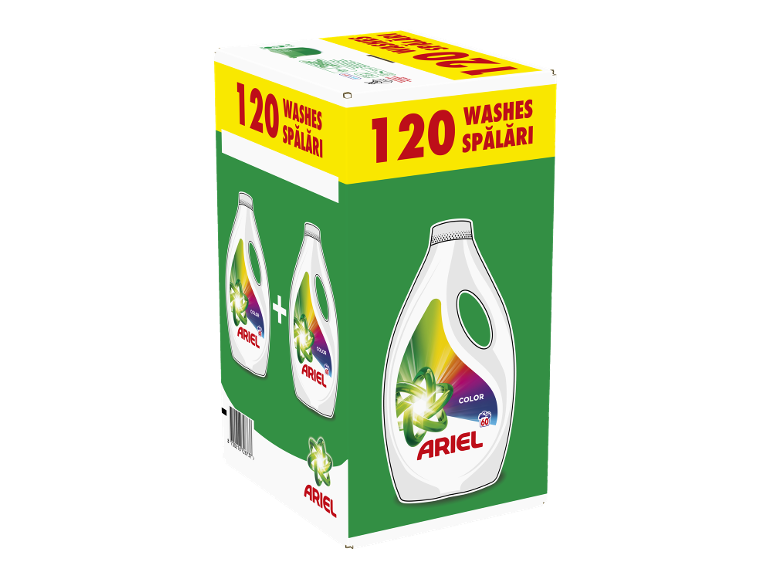 Cutie cu două sticle de detergent lichid pentru rufe colorate, 120 spălări.
