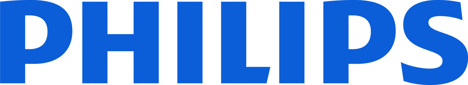 Text albastru care formează cuvântul „PHILIPS” pe un fundal alb.