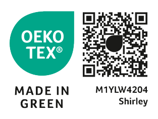 Etichetă Oeko-Tex Made in Green cu codul M1YLW4204 Shirley.