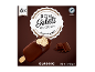 Pachet cu 6 înghețate pe băț acoperite cu ciocolată, cu textul „ICE CREAM made with passion” și bucăți de ciocolată.