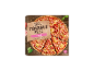 Pizza coaptă pe piatră cu șuncă, cu bază crocantă și crustă crocantă.