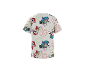 Tricou alb cu un model colorat de căței de desene animate și scuturi cu amprente de labe.