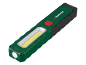 Lampă de lucru LED verde și neagră cu buton roșu și iluminare laterală