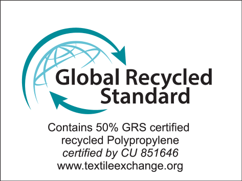 Global Recycled Standard: Conține 50% polipropilenă reciclată certificată GRS de CU 851646.
