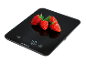 Cântar de bucătărie digital negru cu patru căpșuni, afișând 48 g.