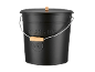 Găleată metalică neagră cu capac și mâner din lemn, marcată „15L”.