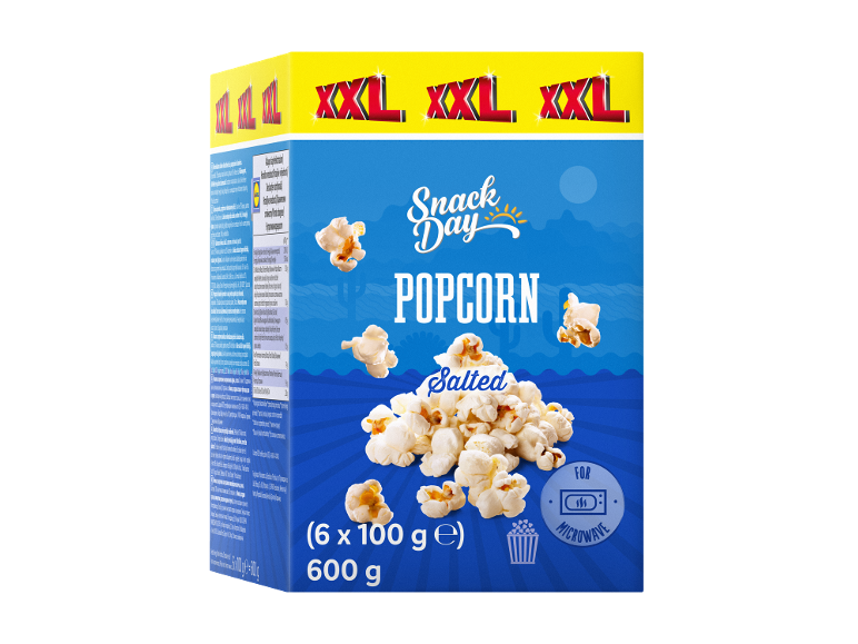 Popcorn sărat XXL pentru microunde, 6 x 100g, total 600g.