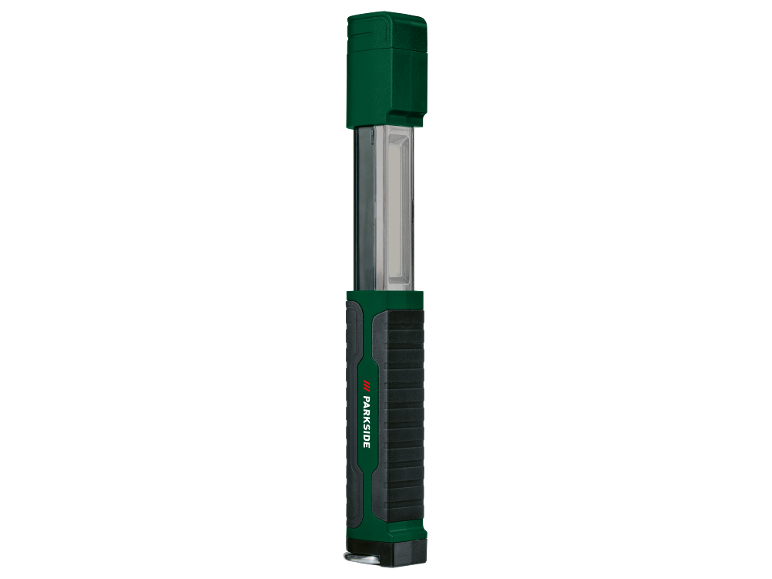 Lampă de lucru verde și neagră cu secțiune luminoasă extensibilă