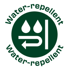 Sigiliu verde „water-repellent” cu picături de apă și o săgeată de retur.