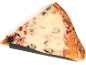 Felie de pizza cu măsline negre și salam, servită într-un suport de carton negru.