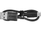 Cablu negru USB-A la USB-C, înfășurat și asigurat cu o curea de cauciuc.