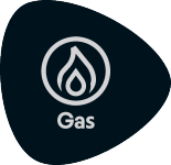 Sigiliu cu o pictogramă de flacără și textul „Gas”.