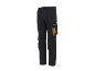 Pantaloni de lucru bărbătești gri închis cu cusături portocalii și buzunare utilitare.