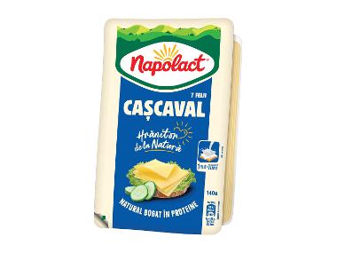 Pachet de cașcaval feliat cu 7 felii, bogat în proteine, 140g.