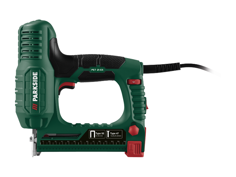 Capsator electric verde cu accente negre și roșii, model PET 25 E5.