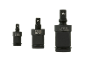 Trei adaptoare negre pentru chei de impact, marcate 6.3mm, 10mm și 12.5mm.