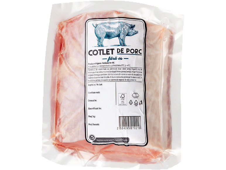 Cotlet de porc fără os, ambalat în vid