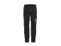Pantaloni de lucru negri cu detalii și buzunare portocalii.