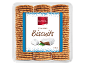 Biscuiți de cocos într-o tavă transparentă, cu textul „Coconut Biscuits” și 600 g.