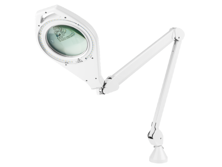 Lampă lupă albă cu iluminare LED și braț reglabil, 220-240V, 6.3W.
