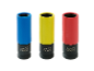 Set de trei chei tubulare colorate: albastru 17 mm, galben 19 mm, roșu 21 mm.
