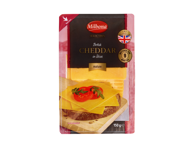 Ambalaj de felii de cheddar britanic matur, 150 g.