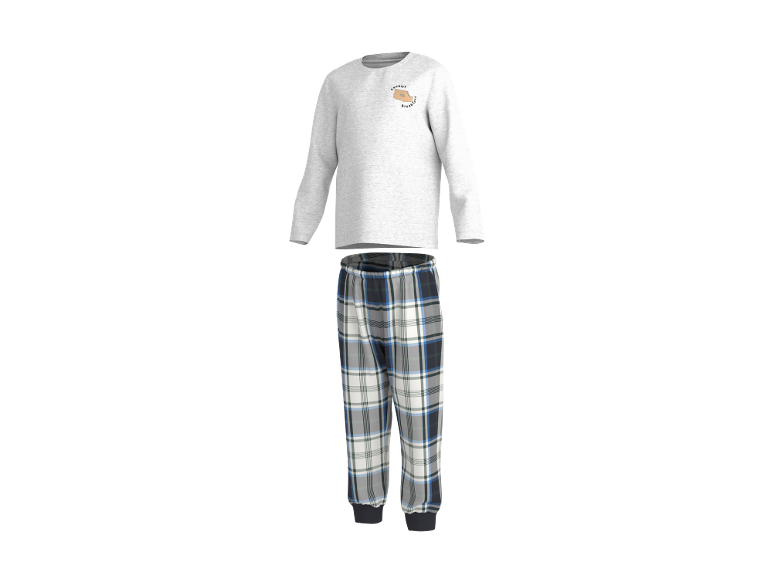 Pijama gri deschis cu imprimeu „Cookies for Breakfast” și pantaloni în carouri.