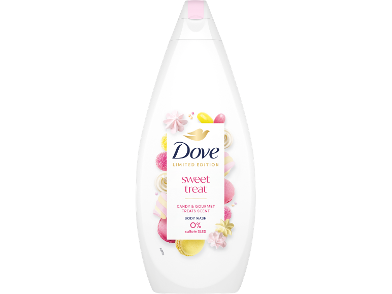 Gel de duș Dove Sweet Treat, ediție limitată cu parfum dulce.