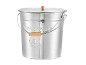 Găleată metalică argintie cu capac și mâner din lemn, marcată „15L”.