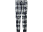 Pantaloni de pijama în carouri albe și bleumarin cu talie elastică și șnur.