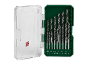 Set de burghie pentru lemn într-o carcasă verde, cu dimensiuni de la 5.5 la 10 mm.