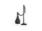 Aspirator negru cu recipient transparent pentru praf și tub telescopic.