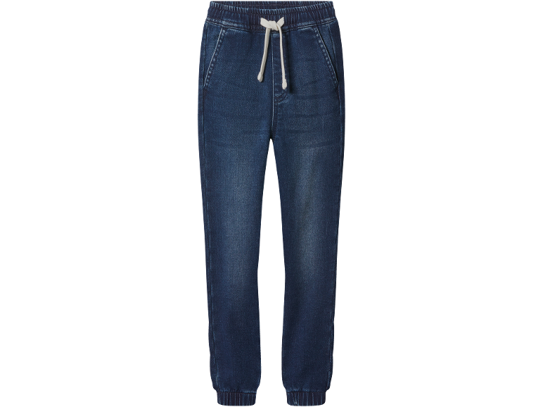 Pantaloni jogger din denim albastru închis pentru copii, cu șnur alb.