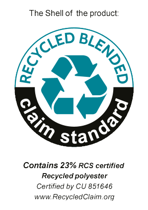 Sigiliu Recycled Blended Claim Standard: Conține 23% poliester reciclat certificat RCS.