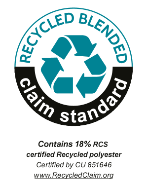 Sigiliu Recycled Blended Claim Standard: Conține 18% poliester reciclat certificat RCS, certificat de CU 851646.