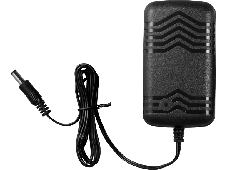 Adaptor de alimentare negru cu mufă DC și cablu încolăcit.