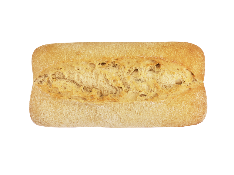 O ciabatta alungită cu coajă crocantă și miez poros.