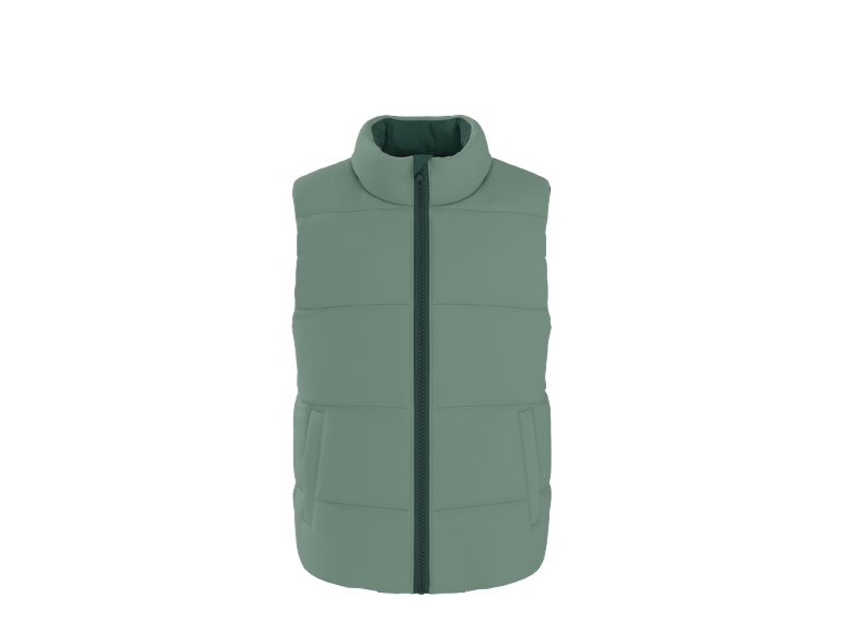 Vestă matlasată verde pentru bărbați cu fermoar.