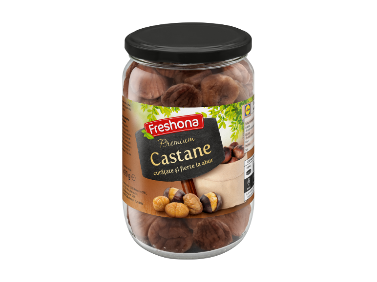 Borcan cu castane curățate și fierte la abur, 420g.