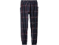 Pantaloni de pijama bărbătești în carouri albastre închise cu dungi roșii și albe.