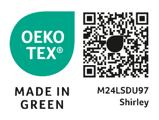 Etichetă OEKO-TEX® MADE IN GREEN cu cod QR și M24LSDU97 Shirley.
