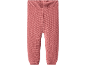 Pantaloni tricotati roz pentru bebeluși, cu talie și manșete striate.