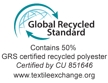 Certificat Global Recycled Standard: 50% poliester reciclat certificat GRS.