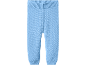 Pantaloni tricotati albastru deschis pentru bebeluși, cu talie și manșete striate.