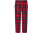 Pantaloni roșii în carouri cu talie elastică.